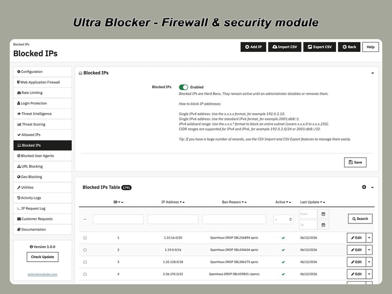 xtdblocker - Ultra Blocker Security Module for PrestaShop - PrestaShop module by Extendo Modules