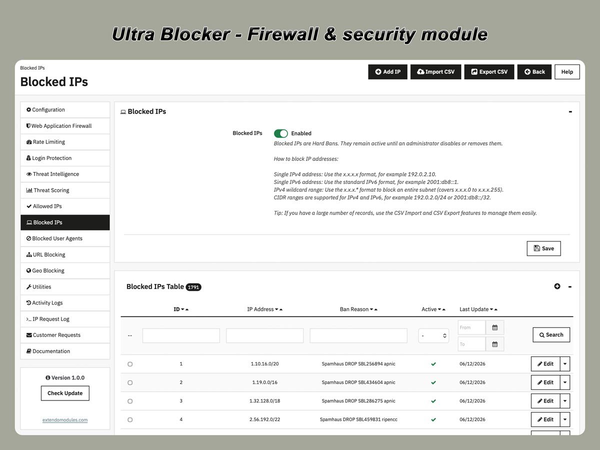 xtdblocker - Modulo di sicurezza Ultra Blocker per PrestaShop - Modulo PrestaShop di Extendo Modules