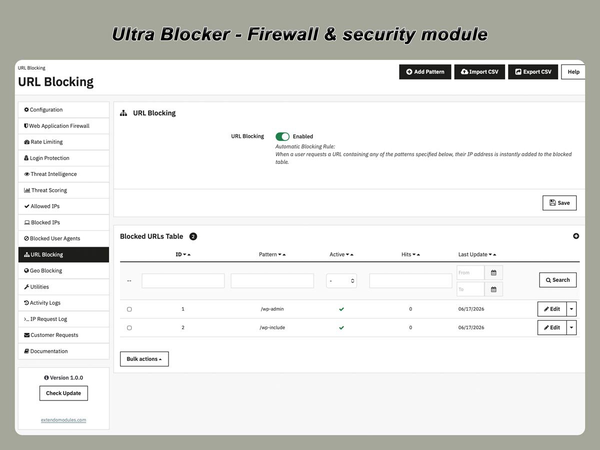 xtdblocker - Moduł bezpieczeństwa Ultra Blocker dla PrestaShop - moduł PrestaShop firmy Extendo Modules