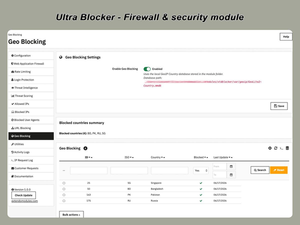 xtdblocker - Модуль безпеки Ultra Blocker для PrestaShop - Модуль PrestaShop від Extendo Modules