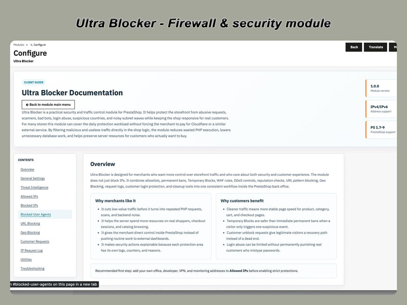 xtdblocker - Модуль безпеки Ultra Blocker для PrestaShop - Модуль PrestaShop від Extendo Modules