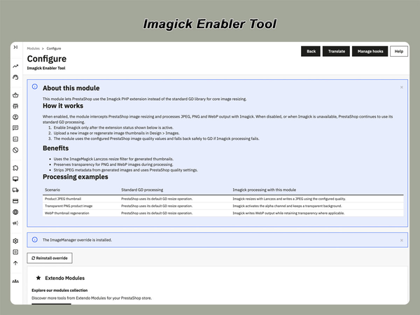 xtdimagick - Модуль інструменту активації Imagick - Модуль PrestaShop від Extendo Modules