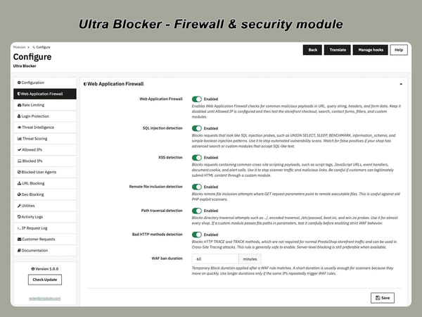 xtdblocker - Modulo di sicurezza Ultra Blocker per PrestaShop - Modulo PrestaShop di Extendo Modules