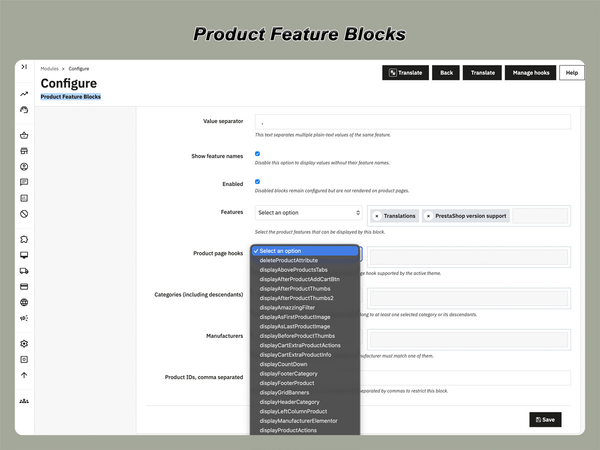 xtdfeatureblocks - Modulo Blocchi Funzionalità Prodotto - Modulo PrestaShop di Extendo Modules