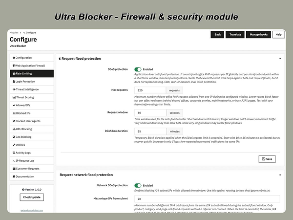 xtdblocker - Модуль безпеки Ultra Blocker для PrestaShop - Модуль PrestaShop від Extendo Modules
