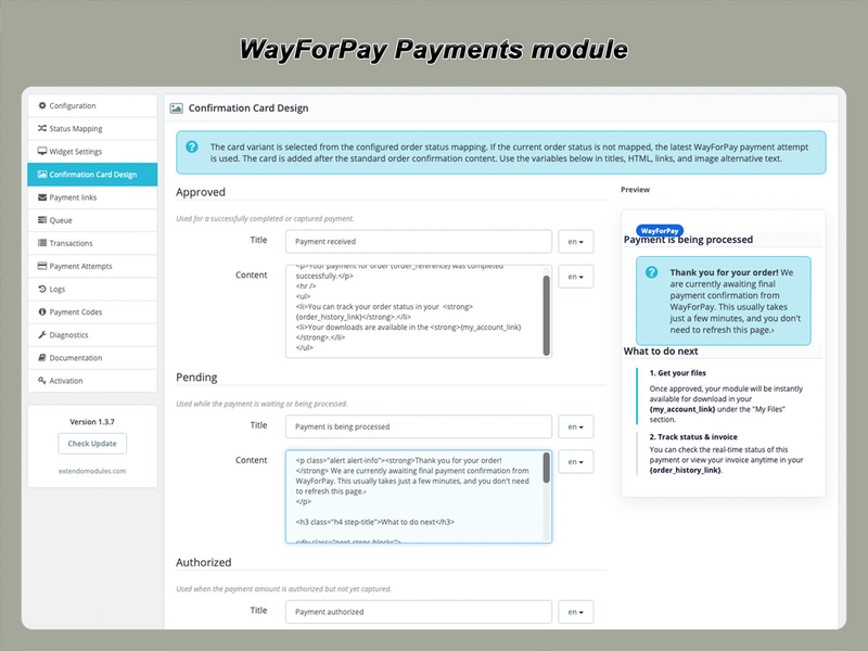 xtdwayforpay - Módulo de pagamentos WayForPay - Módulo PrestaShop da Extendo Modules