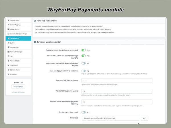 xtdwayforpay - WayForPay Payments module - PrestaShop module by Extendo Modules