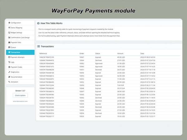 xtdwayforpay - Módulo de pagamentos WayForPay - Módulo PrestaShop da Extendo Modules