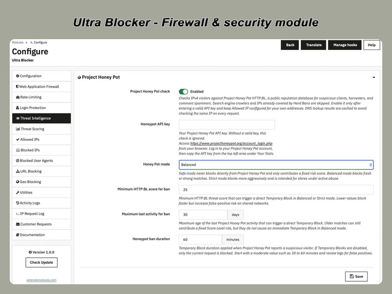 xtdblocker - Модуль безпеки Ultra Blocker для PrestaShop - Модуль PrestaShop від Extendo Modules