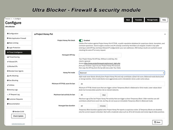 xtdblocker - Модуль безпеки Ultra Blocker для PrestaShop - Модуль PrestaShop від Extendo Modules