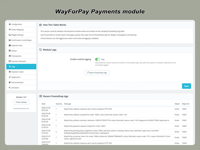 xtdwayforpay - WayForPay Payments module - PrestaShop module by Extendo Modules
