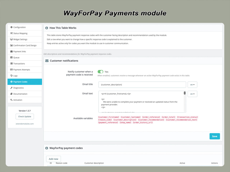 xtdwayforpay - WayForPay Payments module - PrestaShop module by Extendo Modules