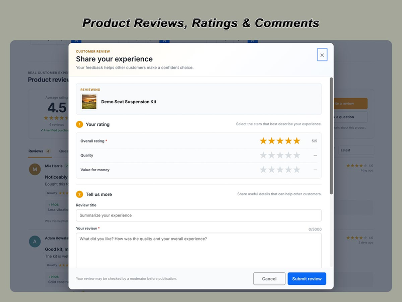 Modulo di recensioni prodotti PrestaShop con valutazioni e domande e risposte