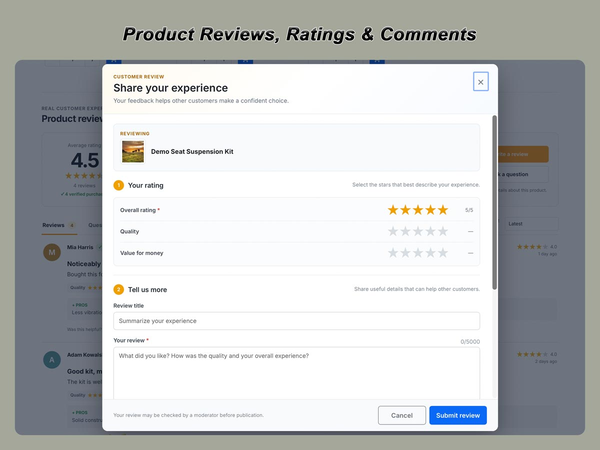 Modulo di recensioni prodotti PrestaShop con valutazioni e domande e risposte