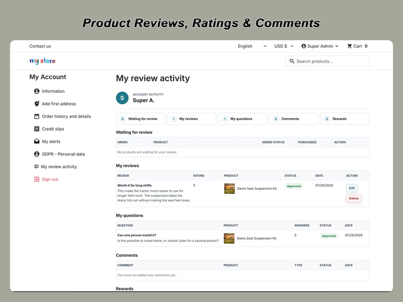 Modulo di recensioni prodotti PrestaShop con valutazioni e domande e risposte