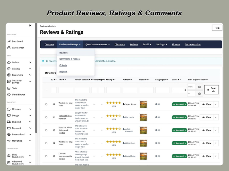 PrestaShop Product Reviews Module with Ratings & Q&A
