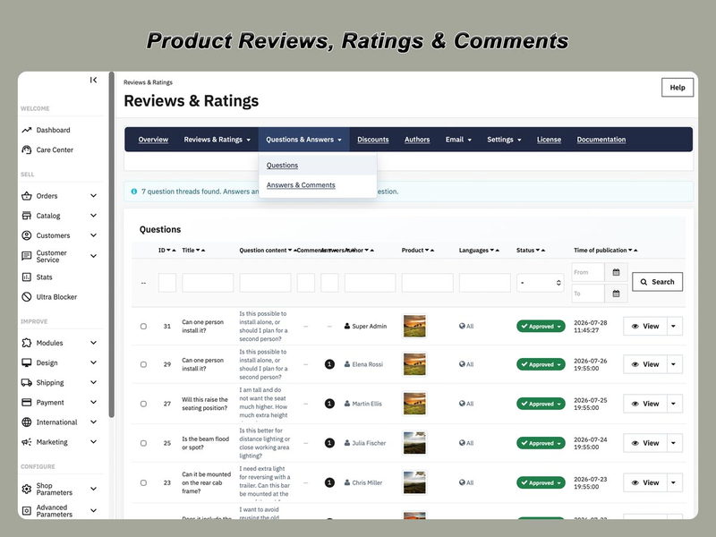 PrestaShop Product Reviews Module with Ratings & Q&A