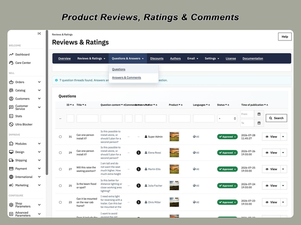 Modulo di recensioni prodotti PrestaShop con valutazioni e domande e risposte