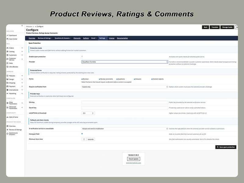 Módulo de Avaliações de Produtos para PrestaShop com Classificações e Perguntas e Respostas.